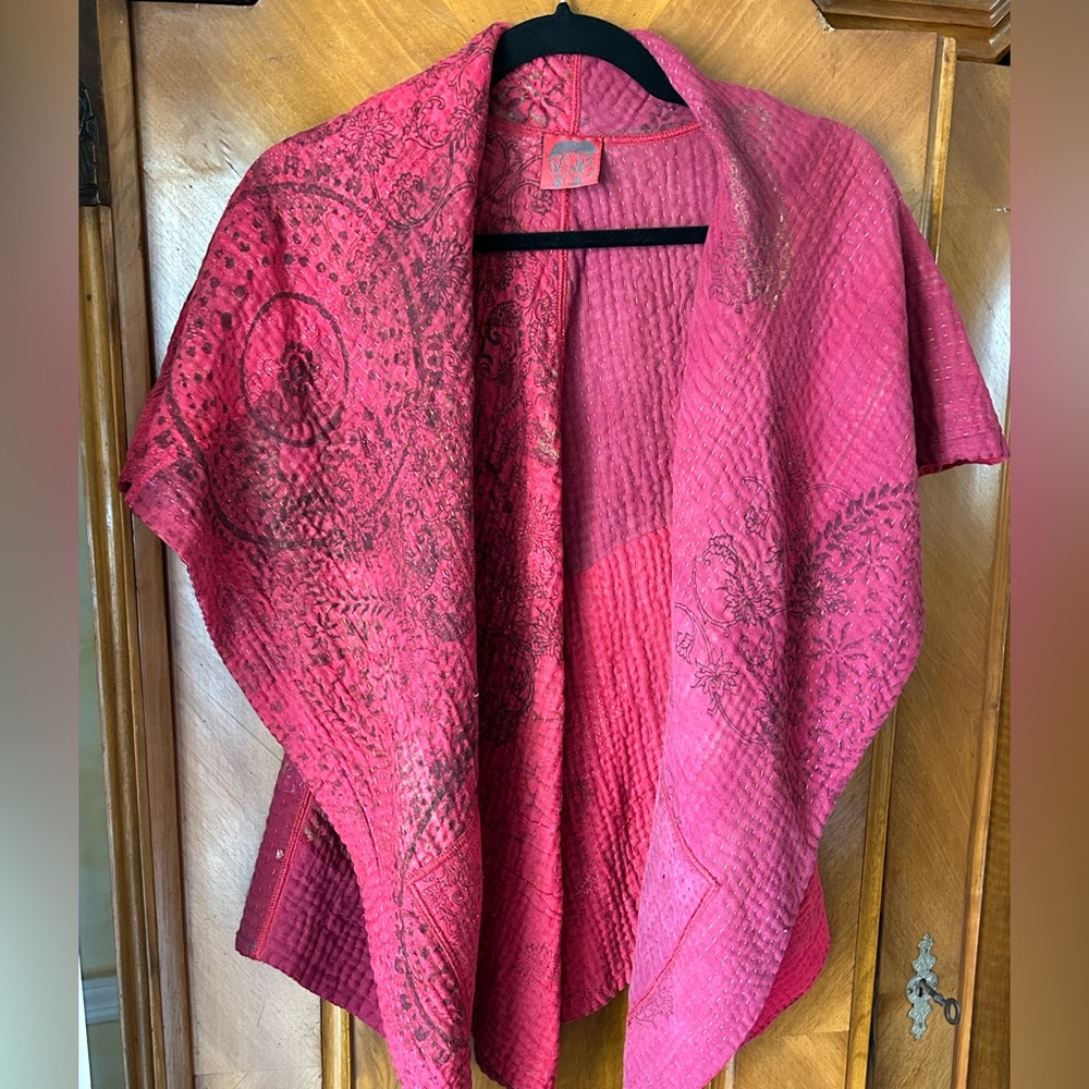 Mieko Red Kantha Shawl Vest Jacket